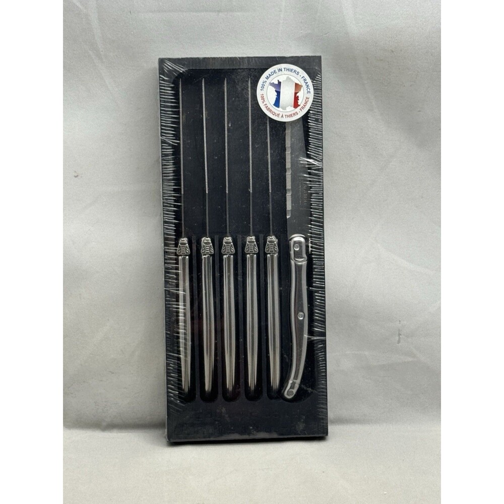 Laguiole 6 Steak Knives Stainless Steel Bee Motif Thiers France Black Box